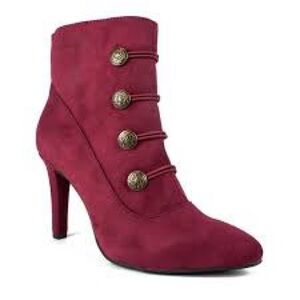 Rialto Burgundy Heeled Boots with Button Detail